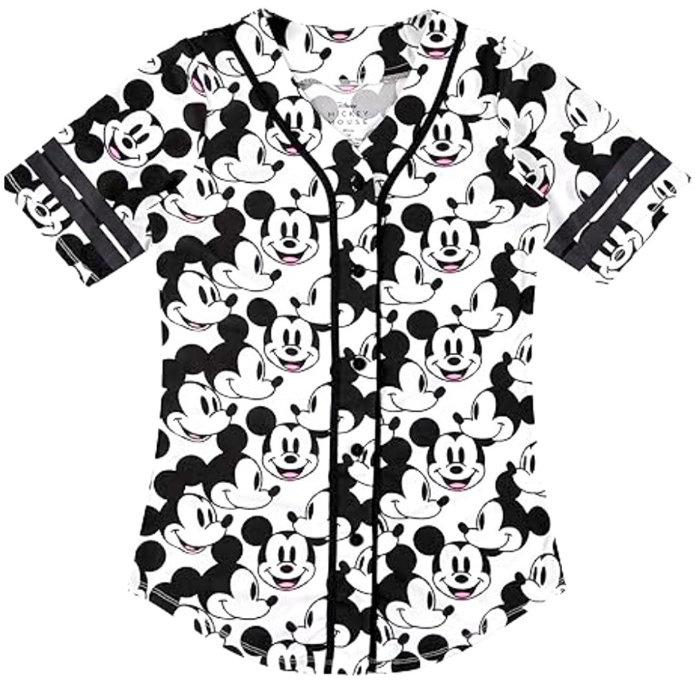 Disney Mickey Mouse XL Girls Baseball Jersey Black White Color‎ Block V-Neck.C34